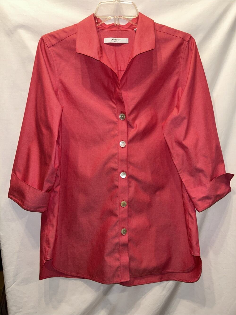 Foxcroft Size 10 Pink Button Up Tunic wrinkle free 3/4 Sleeve Cotton Career